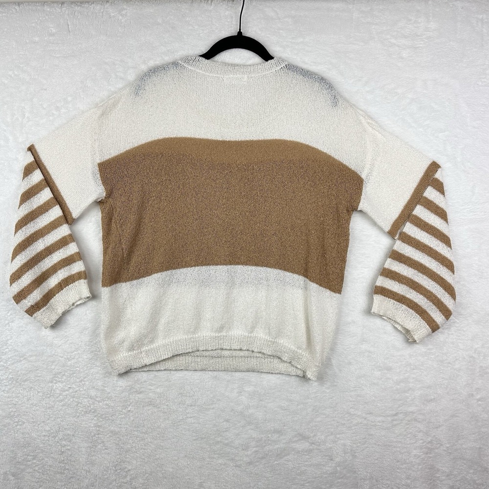 Vestique Sweater‎ Womens Small White Tan Lightweight Long Sleeve Striped Top EUC - Picture 9 of 13
